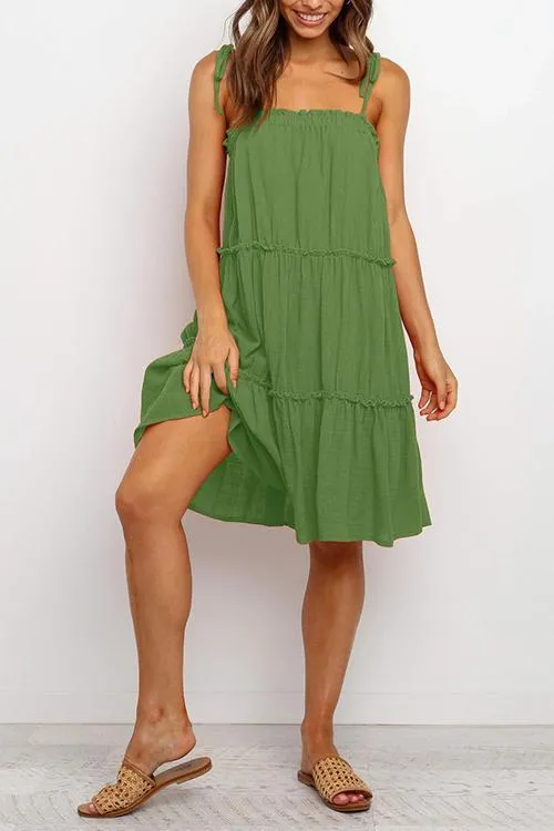 Solid Layer Ruffles Slip Mini Dress