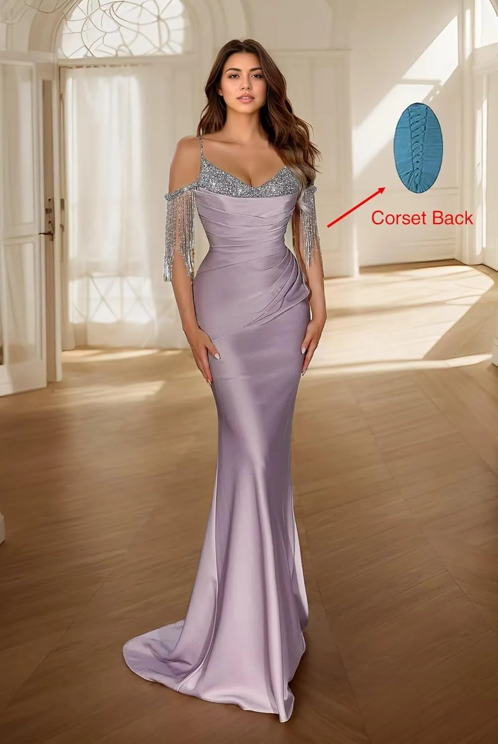 Spaghetti Straps Mermaid Prom Dresses 2024 Long Sparkly Sequin Off The Shoulder Beaded Formal Evening Party Gowns DR0630