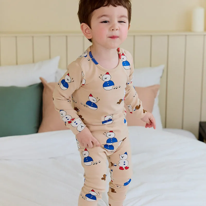 Spandex Brushed Fabric pajamas set-Snow Man