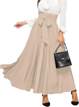 SweatyRocks Women's Elegant High Waist Skirt Tie Front Pleated Maxi Skirts