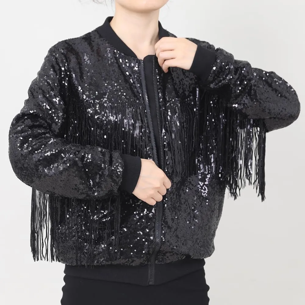 Tessel Sequin Jacket for Women Sparkly Bomber Varsity Trendy Shiny Coat Ladies Glitter Birthday Party Holiday Clothes