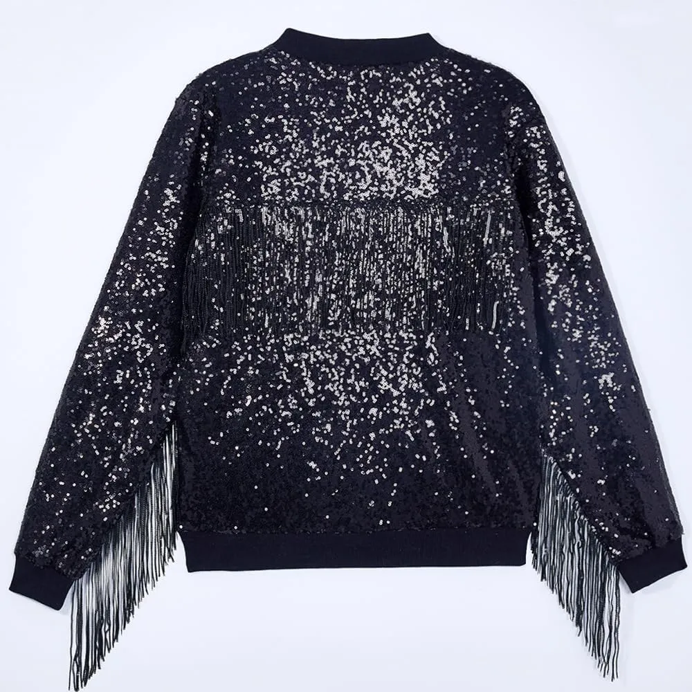 Tessel Sequin Jacket for Women Sparkly Bomber Varsity Trendy Shiny Coat Ladies Glitter Birthday Party Holiday Clothes