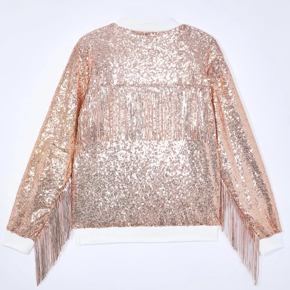 Tessel Sequin Jacket for Women Sparkly Bomber Varsity Trendy Shiny Coat Ladies Glitter Birthday Party Holiday Clothes