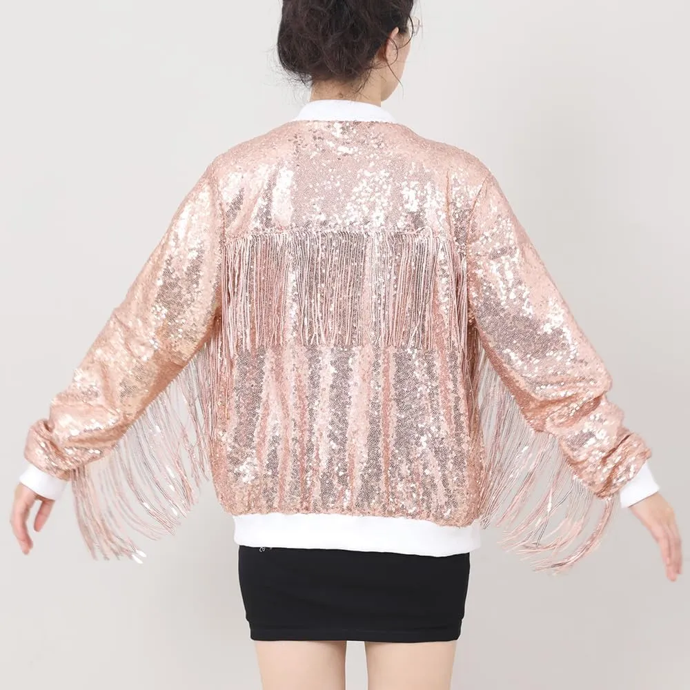 Tessel Sequin Jacket for Women Sparkly Bomber Varsity Trendy Shiny Coat Ladies Glitter Birthday Party Holiday Clothes