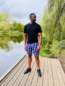 The Bassi Men Ankara African Print Shorts in Purple by Eldimaa Fashion