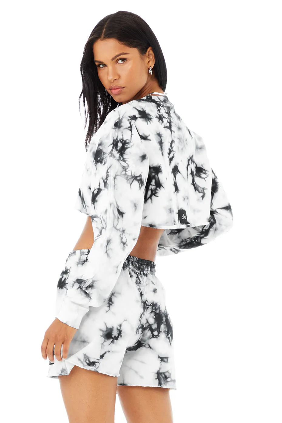 Tie-Dye Extreme Crop Crew Neck - Black/White Tie-Dye