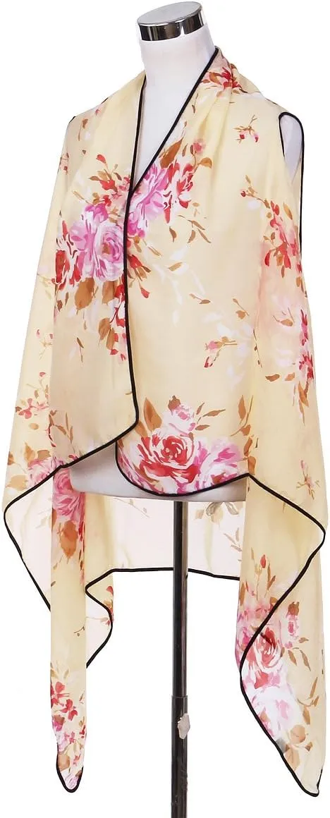 TrendsBlue Elegant Chiffon Floral Sheer Kimono Wrap Cardigan Beach Cover Up
