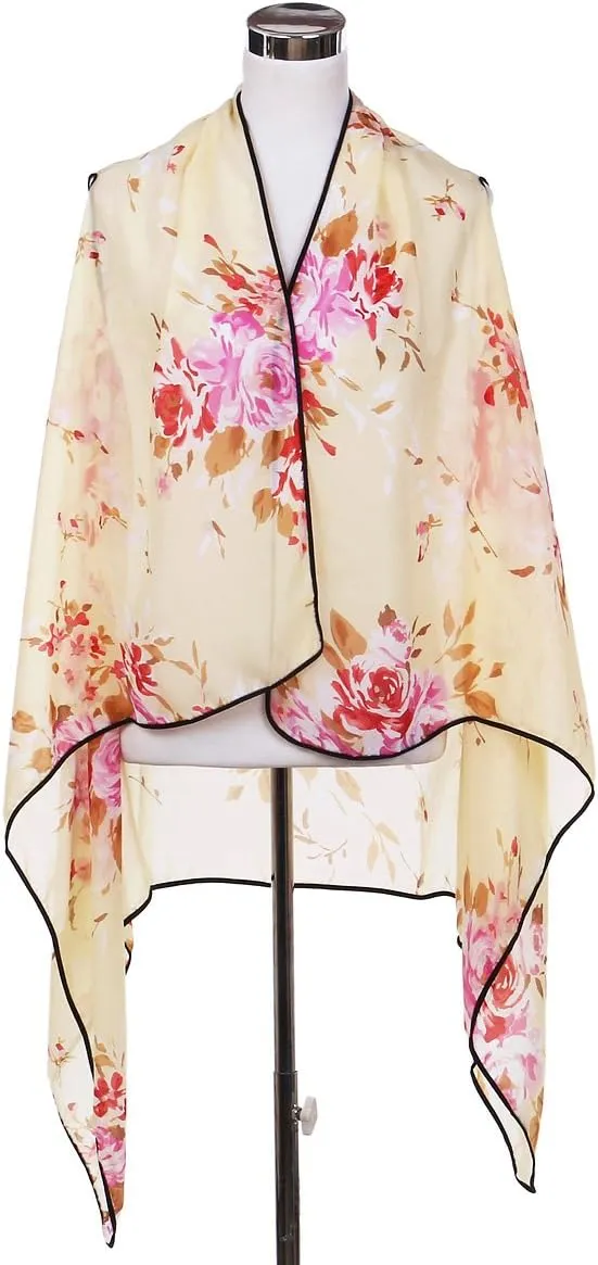 TrendsBlue Elegant Chiffon Floral Sheer Kimono Wrap Cardigan Beach Cover Up