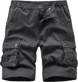 Vcansion Men's Cargo Shorts Casual Cotton Multi-Pockets Elastic Waist Camo Shorts