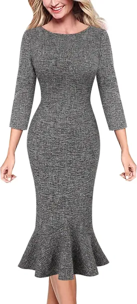 VFSHOW Womens Elegant Vintage Cocktail Party Mermaid Bodycon Midi Mid-Calf Dress