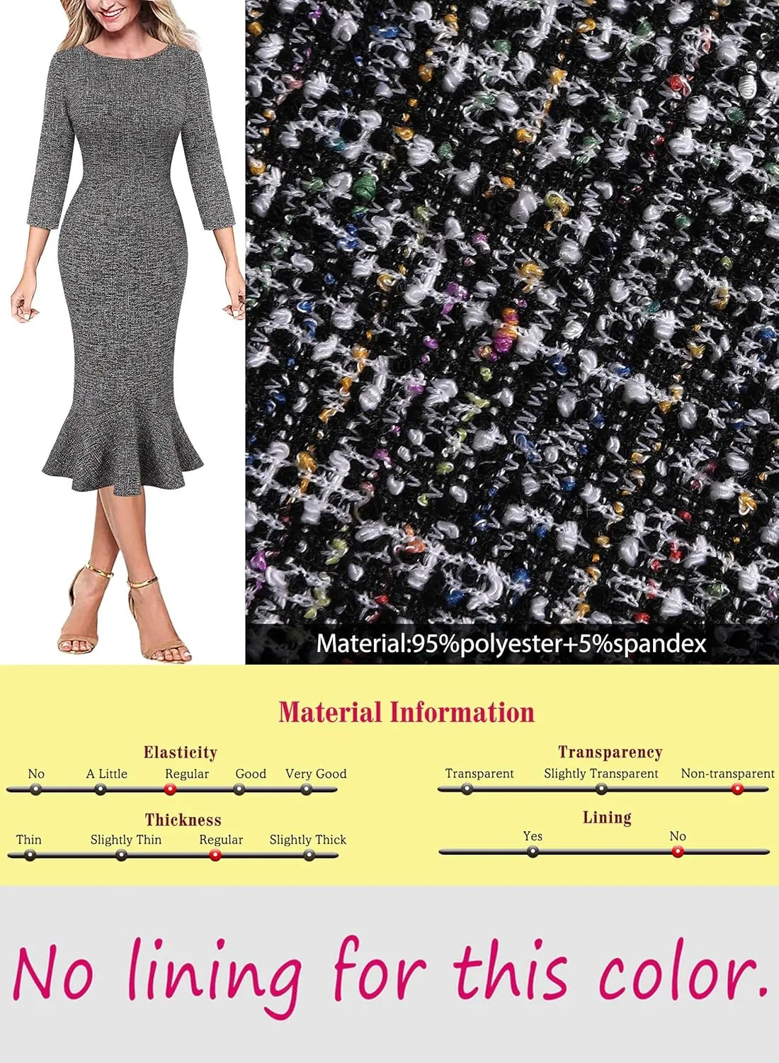 VFSHOW Womens Elegant Vintage Cocktail Party Mermaid Bodycon Midi Mid-Calf Dress