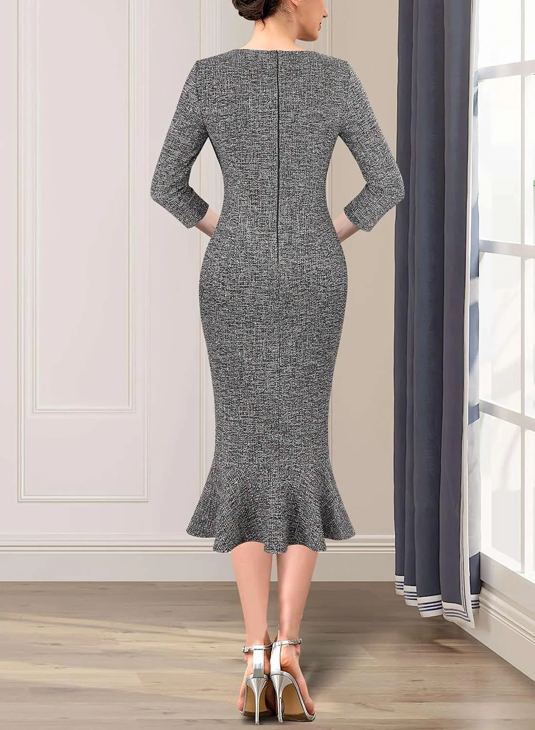 VFSHOW Womens Elegant Vintage Cocktail Party Mermaid Bodycon Midi Mid-Calf Dress