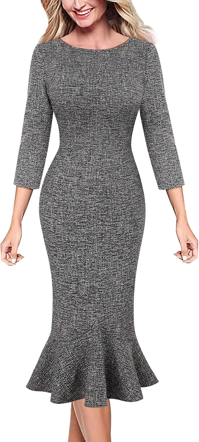 VFSHOW Womens Elegant Vintage Cocktail Party Mermaid Bodycon Midi Mid-Calf Dress
