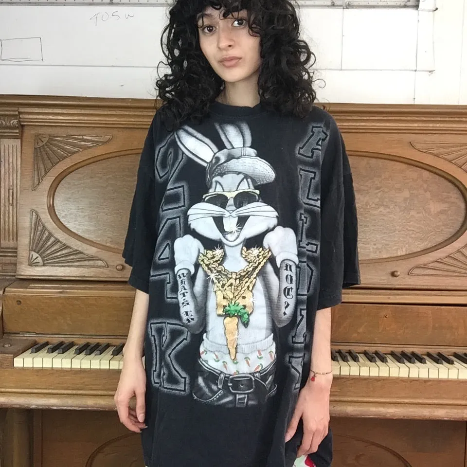 Vintage 90s Bugs Bunny Looney Tunes Bling Whats Up Doc T Shirt | Size 3XL