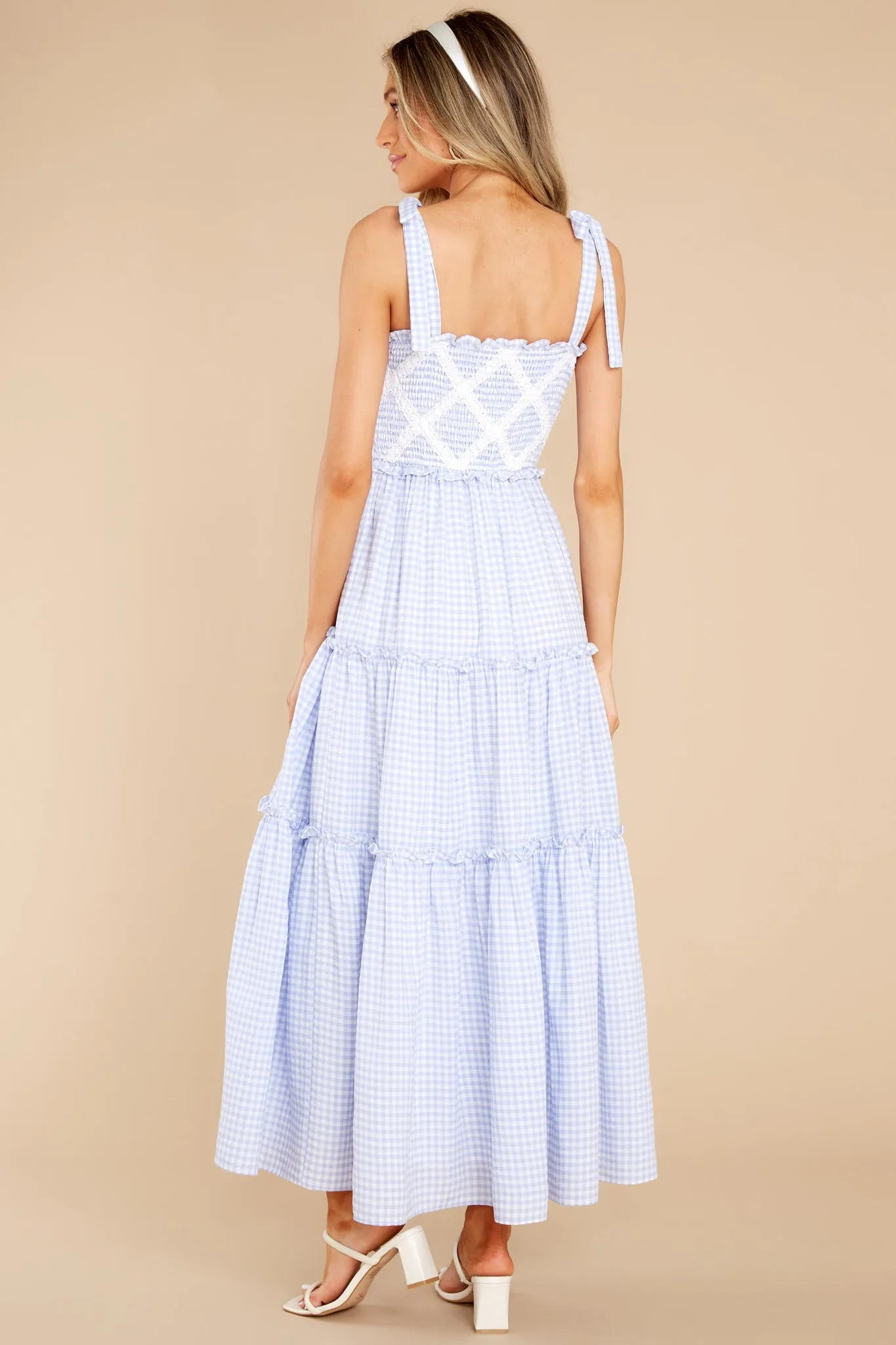Walk On Water Light Blue Gingham Maxi Dress