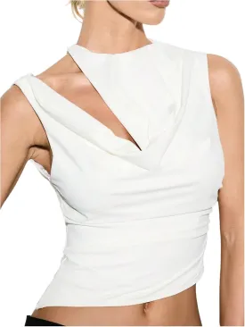 Women's Asymmetrical Cut Out Draped Tank Top Sleeveless Elegant Ruched Crop Tops