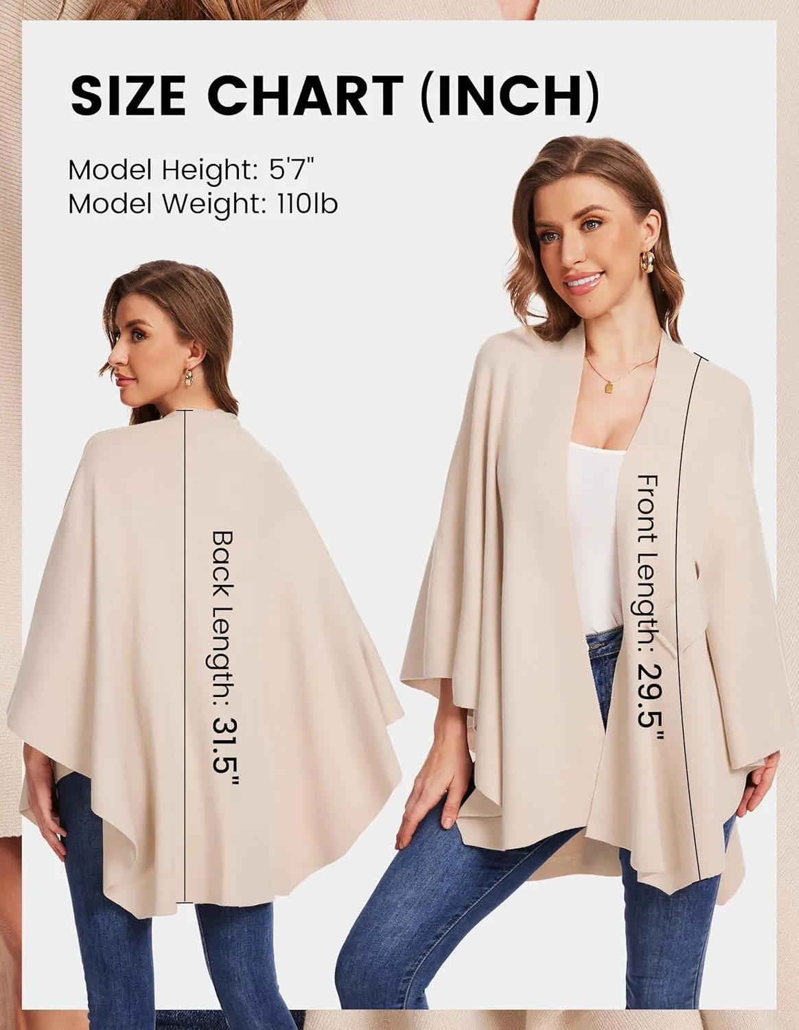 Women's Elegant Shawl Wraps Soft Open Front Poncho Sweater for Spring Fall Winter