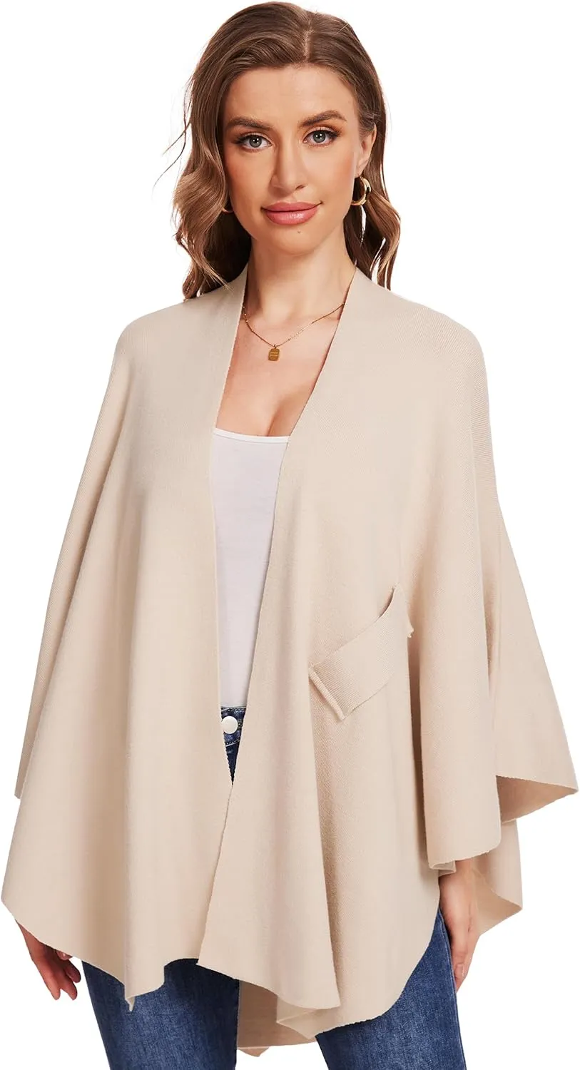 Women's Elegant Shawl Wraps Soft Open Front Poncho Sweater for Spring Fall Winter
