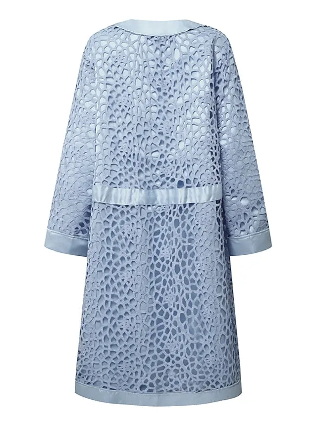 Women's Lace Dress Dress Set Midi Dress Purple Pink Yellow Light Blue Gray Long Sleeve Pure Color Lace Hollow Out Spring Fall Crew Neck Elegant Party Spring Dress 2023 S M L XL XXL 3XL 4XL 5XL