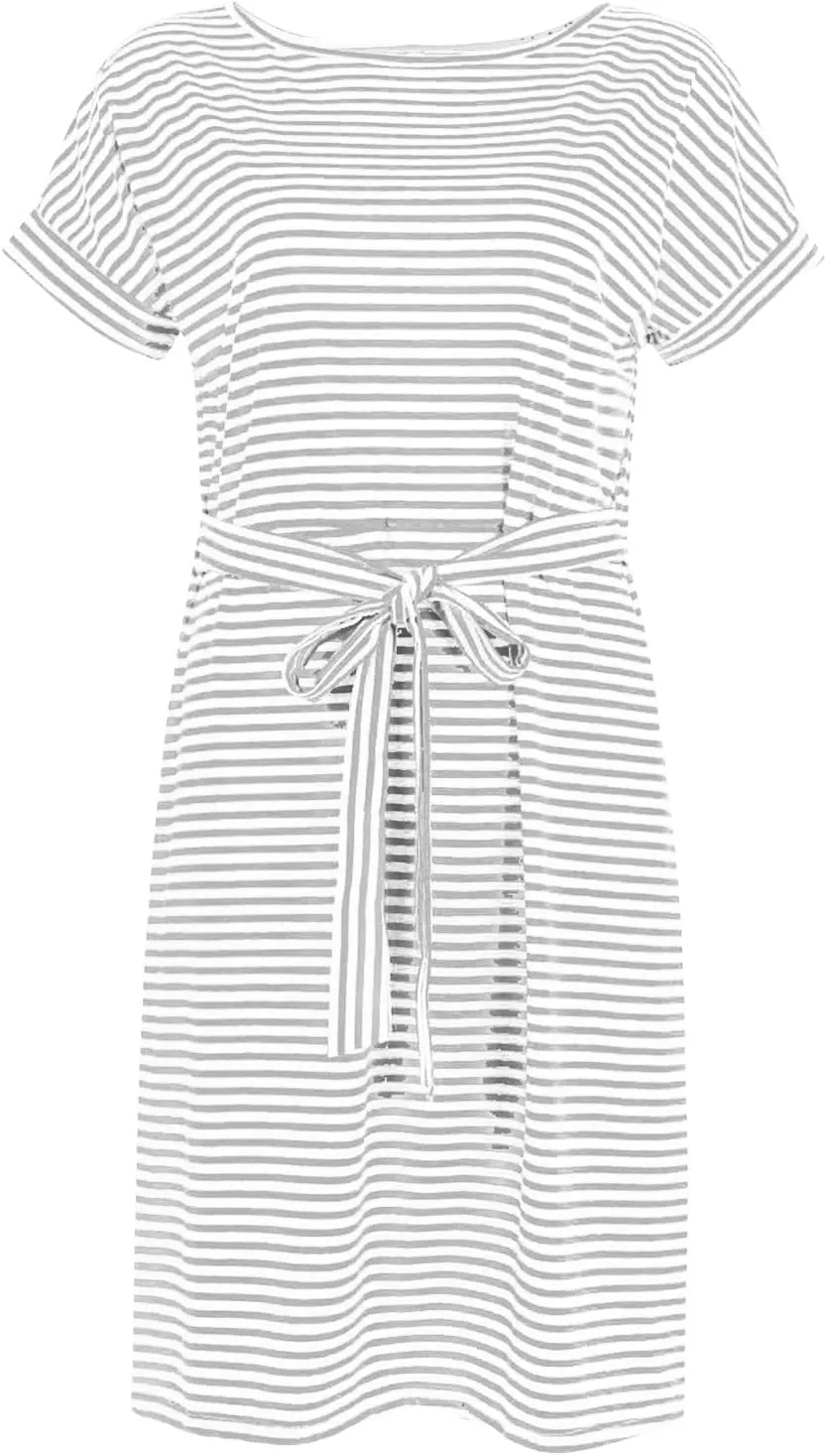 Women's Summer Dresses Striped Short Sleeve Croop Neck T Shirt Dress Tie Waist Fashion Trendy Dressy Sundress 2025