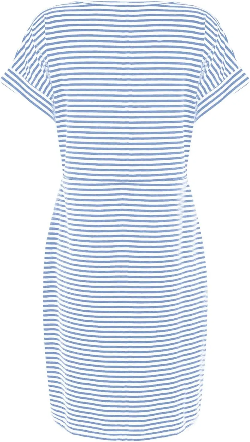 Women's Summer Dresses Striped Short Sleeve Croop Neck T Shirt Dress Tie Waist Fashion Trendy Dressy Sundress 2025